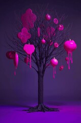 Tree with pink ornaments dripping paint