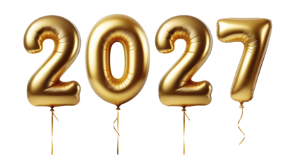 Celebrate 2027 with festive golden balloons for a vibrant New Year party or anniversary event, a cheerful greeting card element