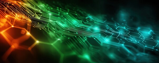 A vibrant, abstract representation of digital circuitry featuring bright colors, suggesting technology and innovation.