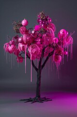 Pink Ornament Tree with Dripping Paint