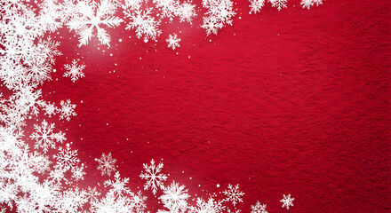 Deep red christmas wood background with white snowflakes on the corner winter holiday template design