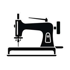 Simple black silhouette icon representing a classic sewing machine for tailoring and textile crafts