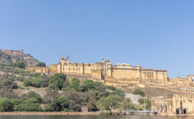 Fototapeta premium View of Amber or Amer Fort, Jaipur from across the lake