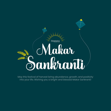 Happy Makar Sankranti Post and Greeting Card. Indian Makar Sankranti Creative with Typography Vector Illustration