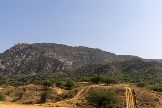 Scenic view of Savitri temple on top of a hill in Pushkar, Ajmer