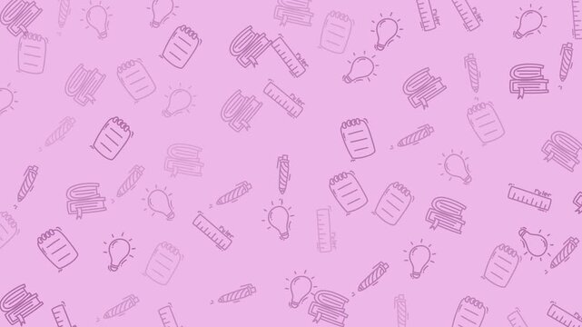 Doodle education. Assorted light purple objects like bulbs, books, and papers for office or educationrelated designs. Ideal for creative backgrounds or banners.