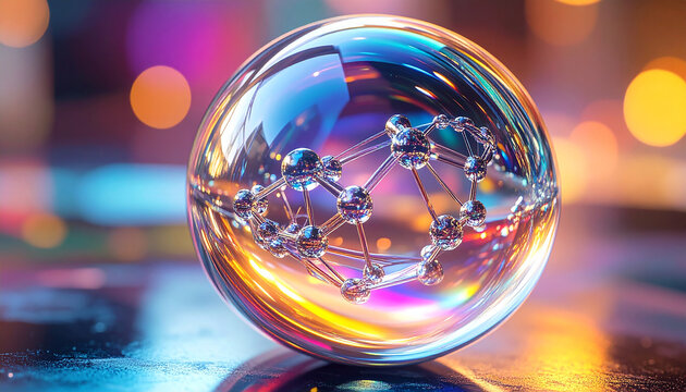 Crystal Ball of Ideas: Glimpses a crystal ball that reflects a network of interconnected points, hinting at the potential of technological and scientific progress in the future. - Powered by Adobe