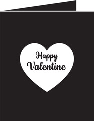 Black card with white heart and happy valentine text