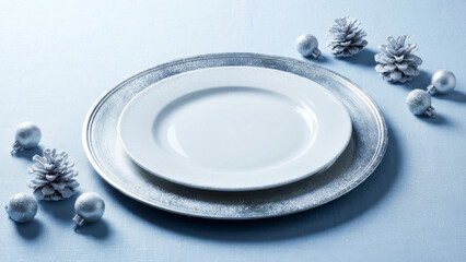 Crisp Cool Toned Blue Christmas Table Setting