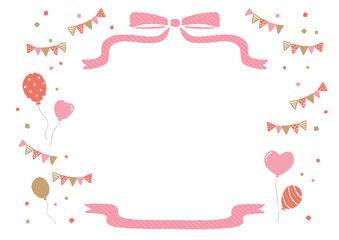 風船と紙吹雪とリボンのフレーム　誕生日・イベント