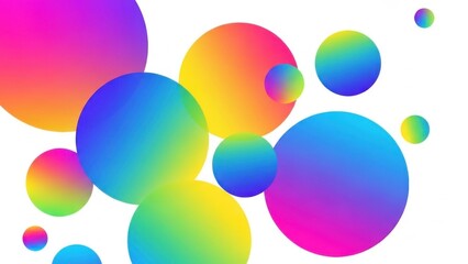 Vibrant gradient rainbow circles overlapping in various sizes, colorful holographic spheres creating playful abstract background with bright neon spectrum colors for modern designs

