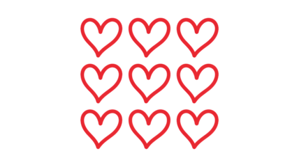 Cute red hearts in 3x3 grid: minimalistic love symbols