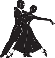 Elegant silhouette of a couple dancing ballroom waltz