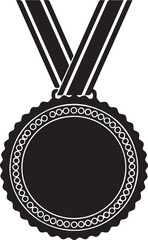 Black silhouette of a round medal with ribbon