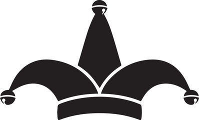 Black silhouette of a jester hat with bells