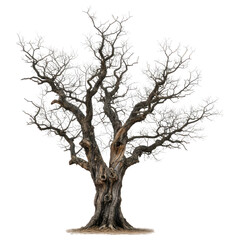 Fototapeta premium Old gnarled bare tree in winter isolated on transparency