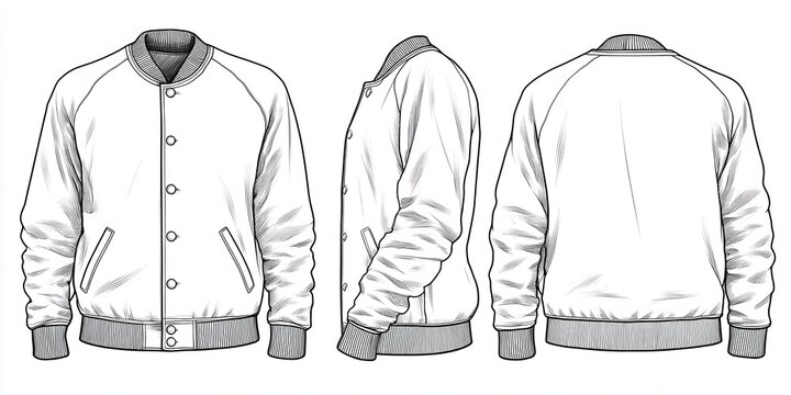 Vibrant photo of Technical drawing of a bomber jacket isolated on white background