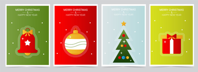 Set of vertical geometric greeting cards for Christmas and New Year 2026. Vector illustration.