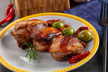 Roasted duck medallion with dry tomato