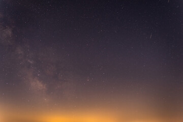 Milky Way galaxy at sunset with stars and purple sky