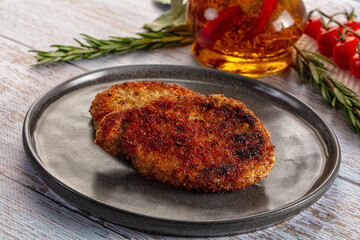 Breaded meat fillet escalope schnitzel