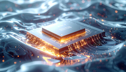 Digital Core: A close-up, abstract rendering of a powerful digital processing unit, pulsing with vibrant energy and symbolizing the core of technological innovation.