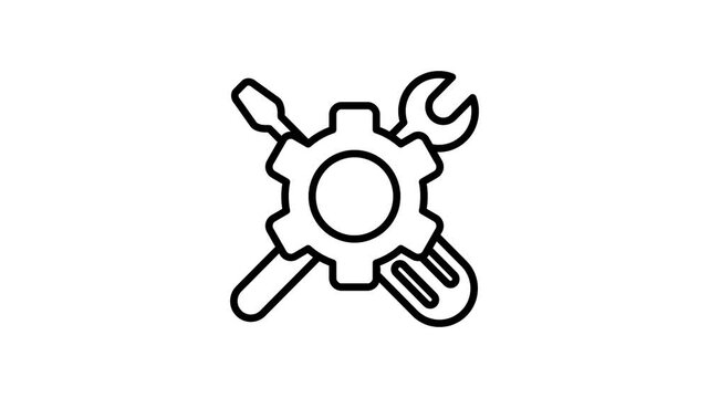 Maintenance service icon animation. Technical support, repair animated. Motion video of gear with wrench and screwdriver tool for engineering, mechanic, setting, fix, machinery, industry, recovery