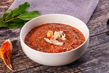 Tomato gazpacho soup with crab