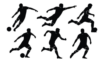 Football Player Silhouette Set — Dynamic Soccer Action Poses Vector Collection