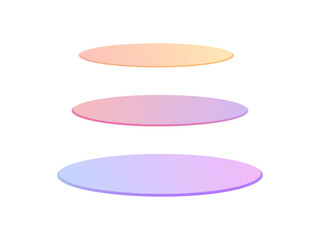 Three distinct gradient ovals floating independently in a row, a Rounded 3d gradient glass layer.