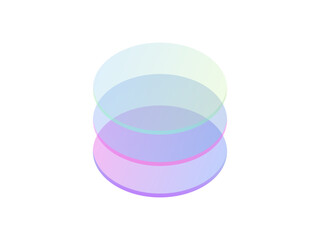 Stacked translucent circles with a soft gradient against a transparent backdrop. Abstract 3d render of colorful round shapes arranged vertically, creating a modern and ethereal visual.