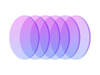 Overlapping translucent ellipses with a soft gradient against a transparent backdrop. Abstract 3d render of colorful oval shapes arranged horizontally, creating a modern and ethereal visual.