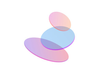 Stacked translucent ellipses with a soft gradient against a transparent backdrop. Abstract 3d render of colorful oval shapes arranged dynamically, creating a modern and ethereal visual.