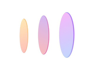 Colorful geometric figures, three vertical layer ellipses with a soft pastel gradient, abstract elements in a cute 3d style. Ideal for modern designs, each oval object unique color scheme.