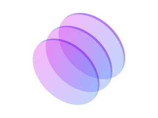 Dynamic geometric shapes, three overlapping rotating ellipses in soft purple and pink gradients, abstract elements in a cute 3d style. Perfect for modern designs, each oval object unique angle.