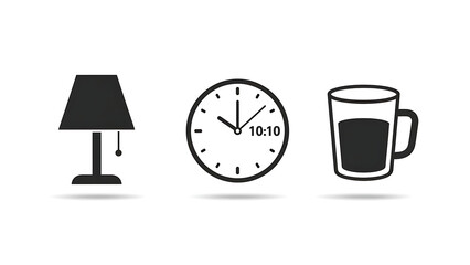 clock and glass of wine Icon Set 