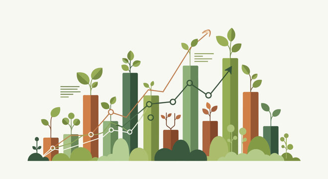 Sustainable business growth concept with plant bar chart infographic. - Powered by Adobe
