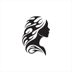 High contrast tattoo style female silhouette with bold negative space design On white Background Vector illustration