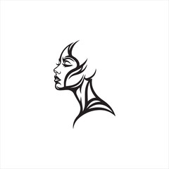 Black tribal curved lines shaping a woman profile with high contrast elegance On white Background Vector illustration