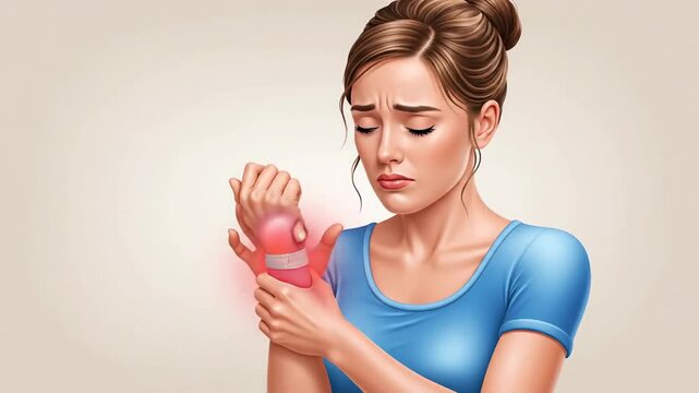 Woman Experiencing Hand And Wrist Pain, Concept Representing Injuries or Ailments