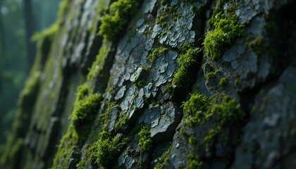 Obraz premium Moss Textures on Forest Rocks and Bark
