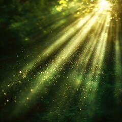 Golden Sunlight Rays Through Forest Floor