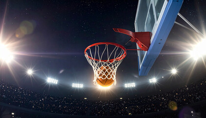 Basketball hoop with glowing ball mid‑air