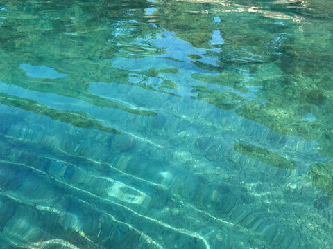 Sea ripples crystal clear water background.