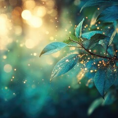 Glowing Teal Leaves In Forest Backdrop