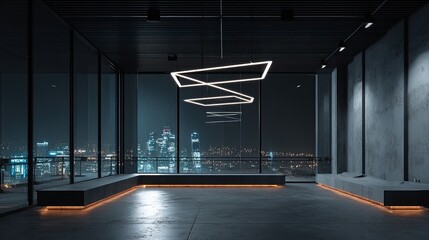 Modern Cityscape Interior Design With Urban Night View