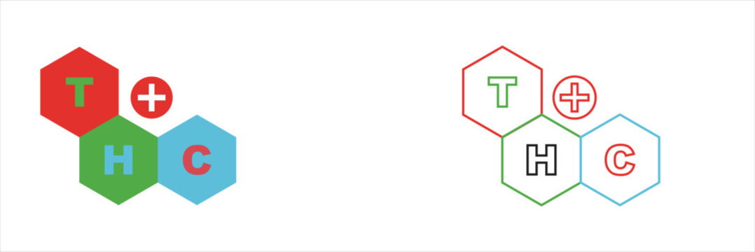 THC tetrahydrocannabinol chemical structure diagram. Scientific illustration of the THC molecule showing its full chemical structure, useful for education, research content.

