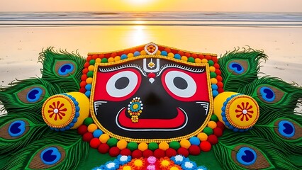 Colorful Sand Art of Hindu Goddess at Sunset