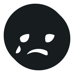 A black emoji face with downcast eyes, a frowning mouth, and a single tear drop, expressing sadness, disappointment, loneliness, and emotional pain in a minimal cartoon style.