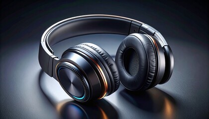 다크 표면 위의 모던 무선 헤드폰 Modern Wireless Headphones on Dark Surface